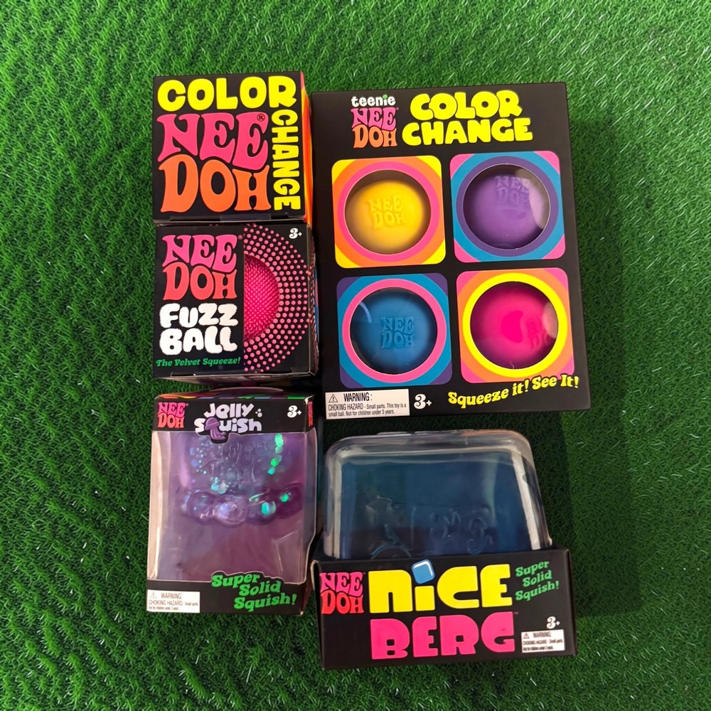 Schylling NeeDoh Fidget Toy Bundle Color Change Fuzz Ball Jelly Squish Nice Berg
